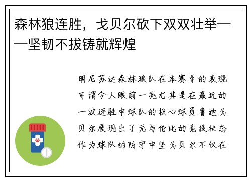 森林狼连胜，戈贝尔砍下双双壮举——坚韧不拔铸就辉煌